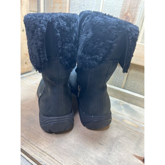 US7 UGG Leather Fold Over Shearling Lined Boots Vibram Sheepskin Waterproof - Picture 4 of 8